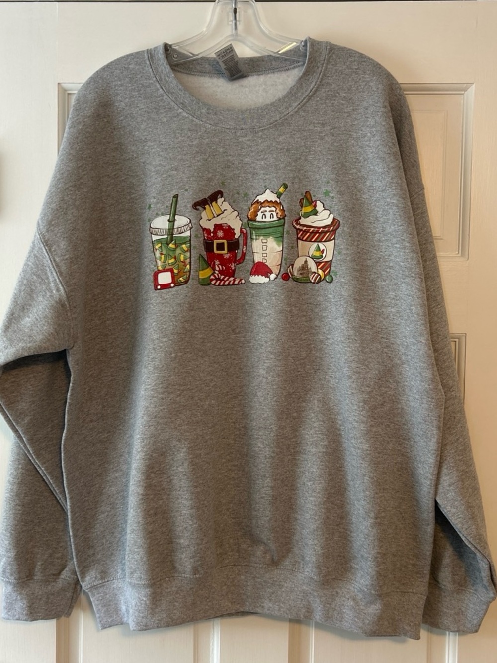 Gildan Gray Crewneck Sweatshirt with Festive Beverage Graphics